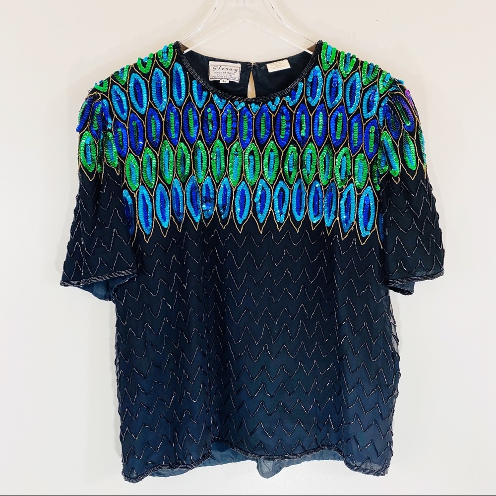 VINTAGE Peacock Fully Embellished Sequin & Beads